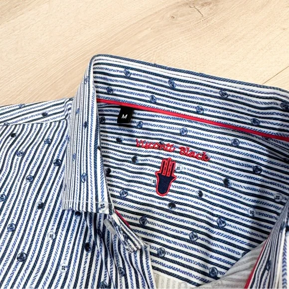 NWT VISCONTI BLACK Men's Patterned Striped Shirt Size Medium​ - Picture 4 of 13